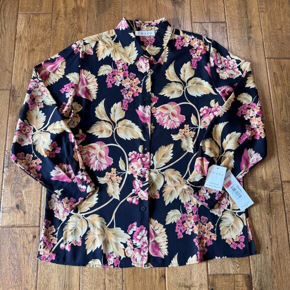 NWT Chaus Womens Button Up Blouse & Skirt Set Sz 16 Black Floral Business career - Picture 2 of 11